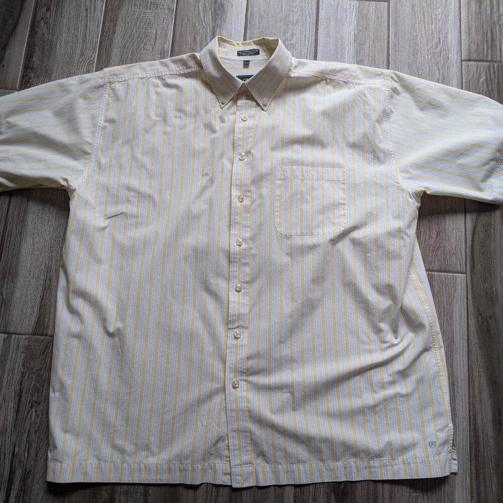 Izod Saltwater Cotton Classic 2XLT Button‑Down Short Sleeve Stripe Shirt